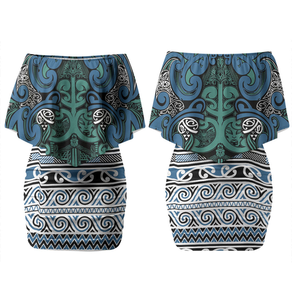 Aotearoa Iwi Ngati Mutunga Couples Matching Off Shoulder Short Dress and Long Sleeve Button Shirt Maori Wharenui House Tribal Pattern LT9 - Polynesian Pride