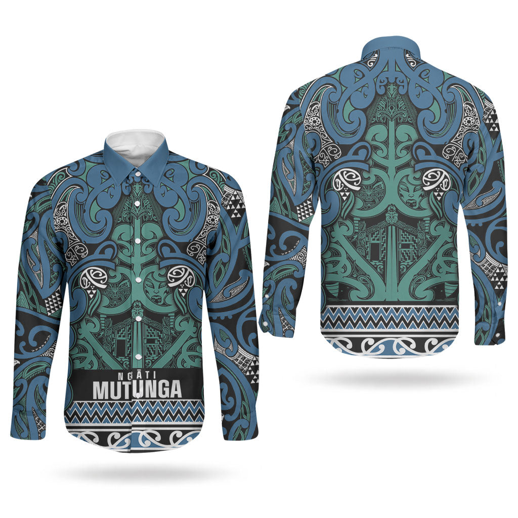 Aotearoa Iwi Ngati Mutunga Couples Matching Puletasi and Long Sleeve Button Shirt Maori Wharenui House Tribal Pattern LT9 - Polynesian Pride