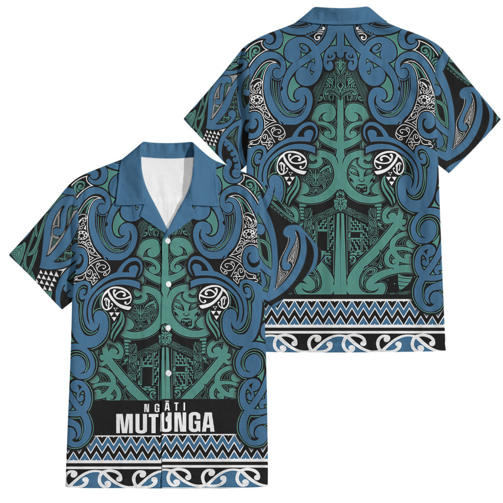 Aotearoa Iwi Ngati Mutunga Family Matching Short Sleeve Bodycon Dress and Hawaiian Shirt Maori Wharenui House Tribal Pattern LT9 Dad's Shirt - Short Sleeve Ocean Blue - Polynesian Pride