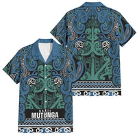 Aotearoa Iwi Ngati Mutunga Family Matching Short Sleeve Bodycon Dress and Hawaiian Shirt Maori Wharenui House Tribal Pattern LT9 Dad's Shirt - Short Sleeve Ocean Blue - Polynesian Pride