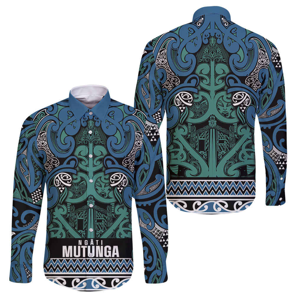 Aotearoa Iwi Ngati Mutunga Family Matching Short Sleeve Bodycon Dress and Hawaiian Shirt Maori Wharenui House Tribal Pattern LT9 Dad's Shirt - Long Sleeve Ocean Blue - Polynesian Pride