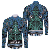 Aotearoa Iwi Ngati Mutunga Family Matching Short Sleeve Bodycon Dress and Hawaiian Shirt Maori Wharenui House Tribal Pattern LT9 Dad's Shirt - Long Sleeve Ocean Blue - Polynesian Pride