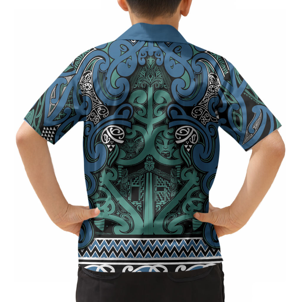 Aotearoa Iwi Ngati Mutunga Kid Hawaiian Shirt Maori Wharenui House Tribal Pattern LT9 - Polynesian Pride