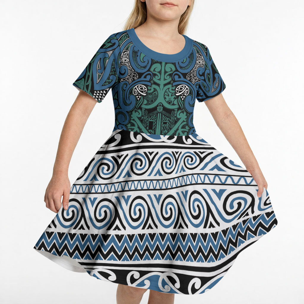 Aotearoa Iwi Ngati Mutunga Kid Short Sleeve Dress Maori Wharenui House Tribal Pattern LT9 - Polynesian Pride