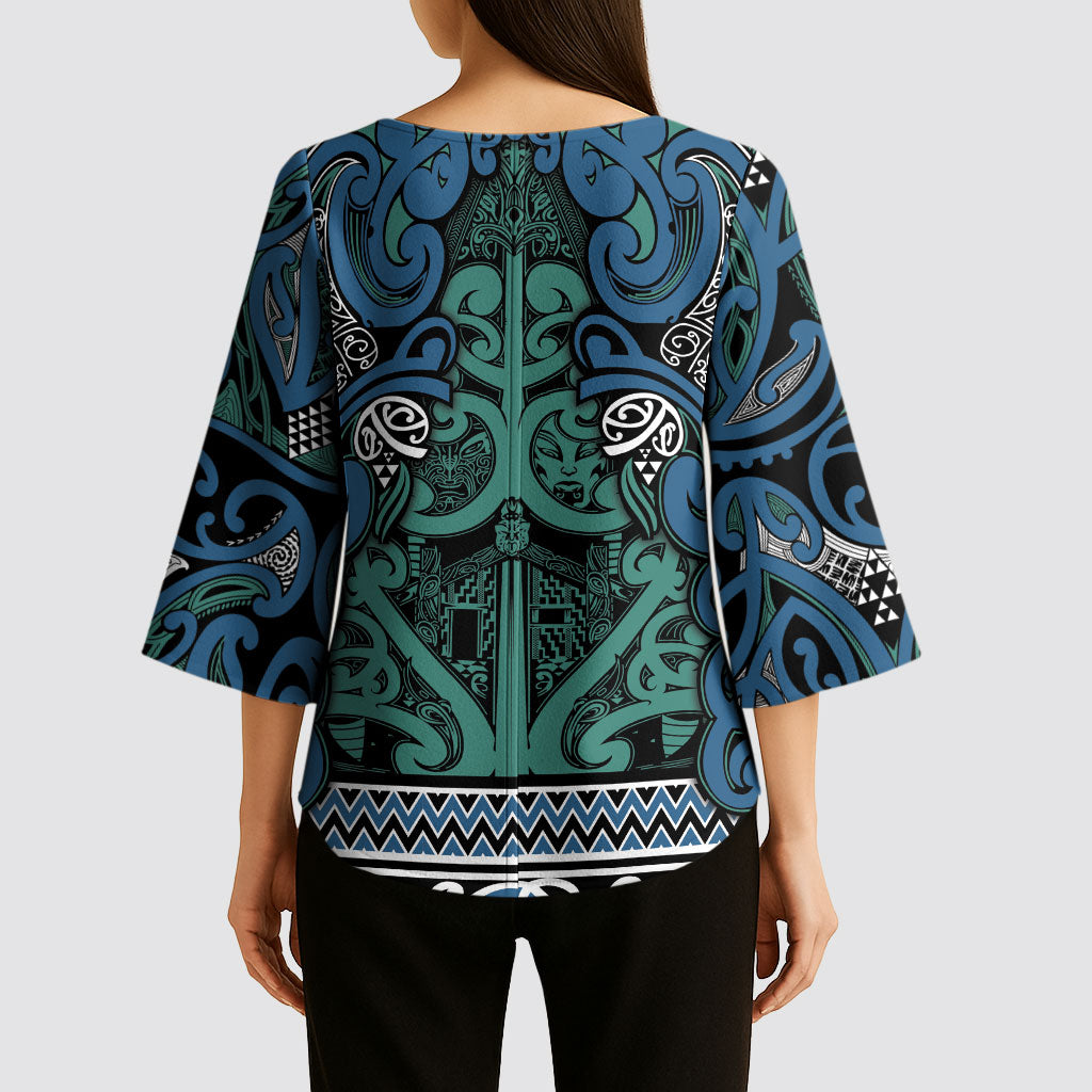 Aotearoa Iwi Ngati Mutunga Kimono Sleeve Blouse Maori Wharenui House Tribal Pattern LT9 - Polynesian Pride