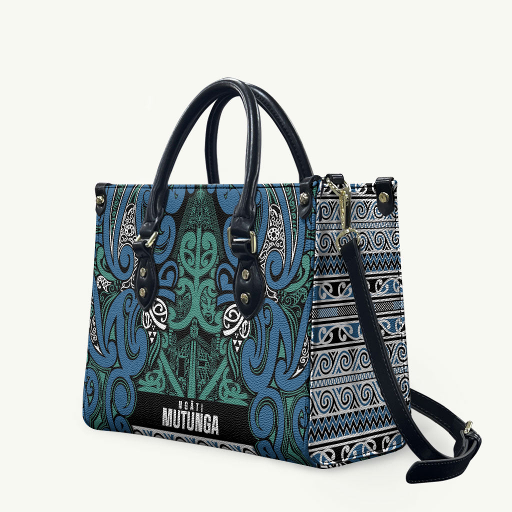 Aotearoa Iwi Ngati Mutunga Leather Bag Maori Wharenui House Tribal Pattern LT9 Ocean Blue - Polynesian Pride