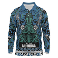 Aotearoa Iwi Ngati Mutunga Long Sleeve Polo Shirt Maori Wharenui House Tribal Pattern LT9 Ocean Blue - Polynesian Pride