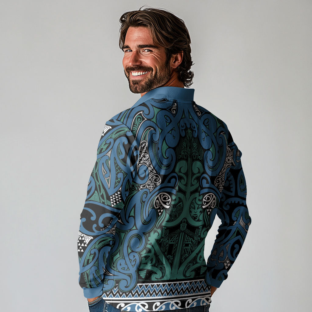 Aotearoa Iwi Ngati Mutunga Long Sleeve Polo Shirt Maori Wharenui House Tribal Pattern LT9 - Polynesian Pride