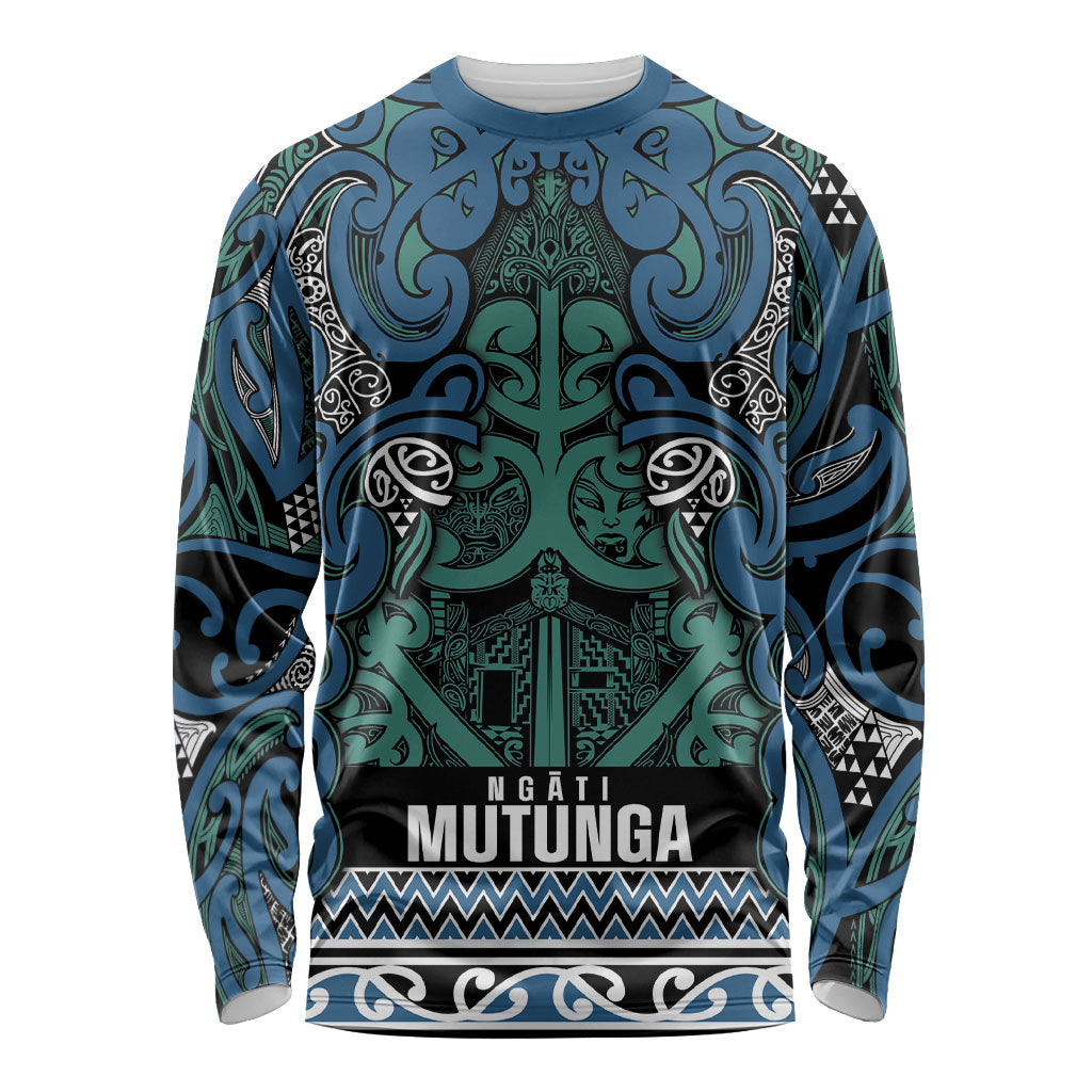Aotearoa Iwi Ngati Mutunga Long Sleeve Shirt Maori Wharenui House Tribal Pattern LT9 Unisex Ocean Blue - Polynesian Pride