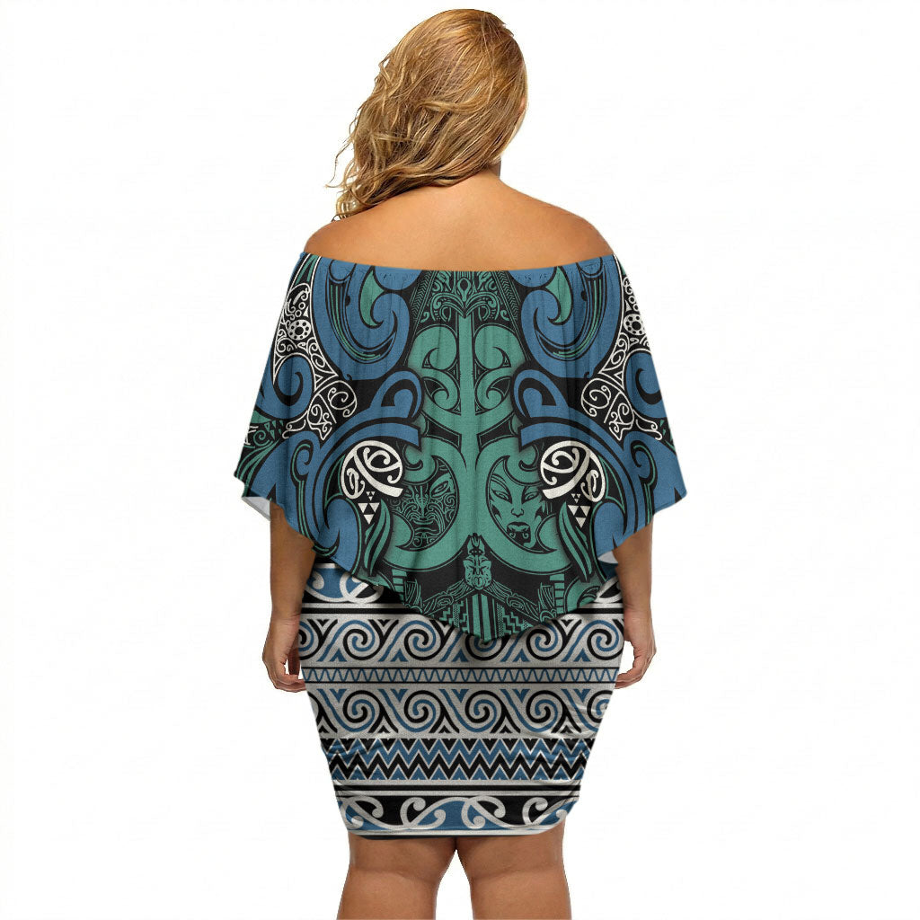 Aotearoa Iwi Ngati Mutunga Off Shoulder Short Dress Maori Wharenui House Tribal Pattern LT9 - Polynesian Pride