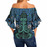 Aotearoa Iwi Ngati Mutunga Off Shoulder Wrap Waist Top Maori Wharenui House Tribal Pattern LT9 - Polynesian Pride