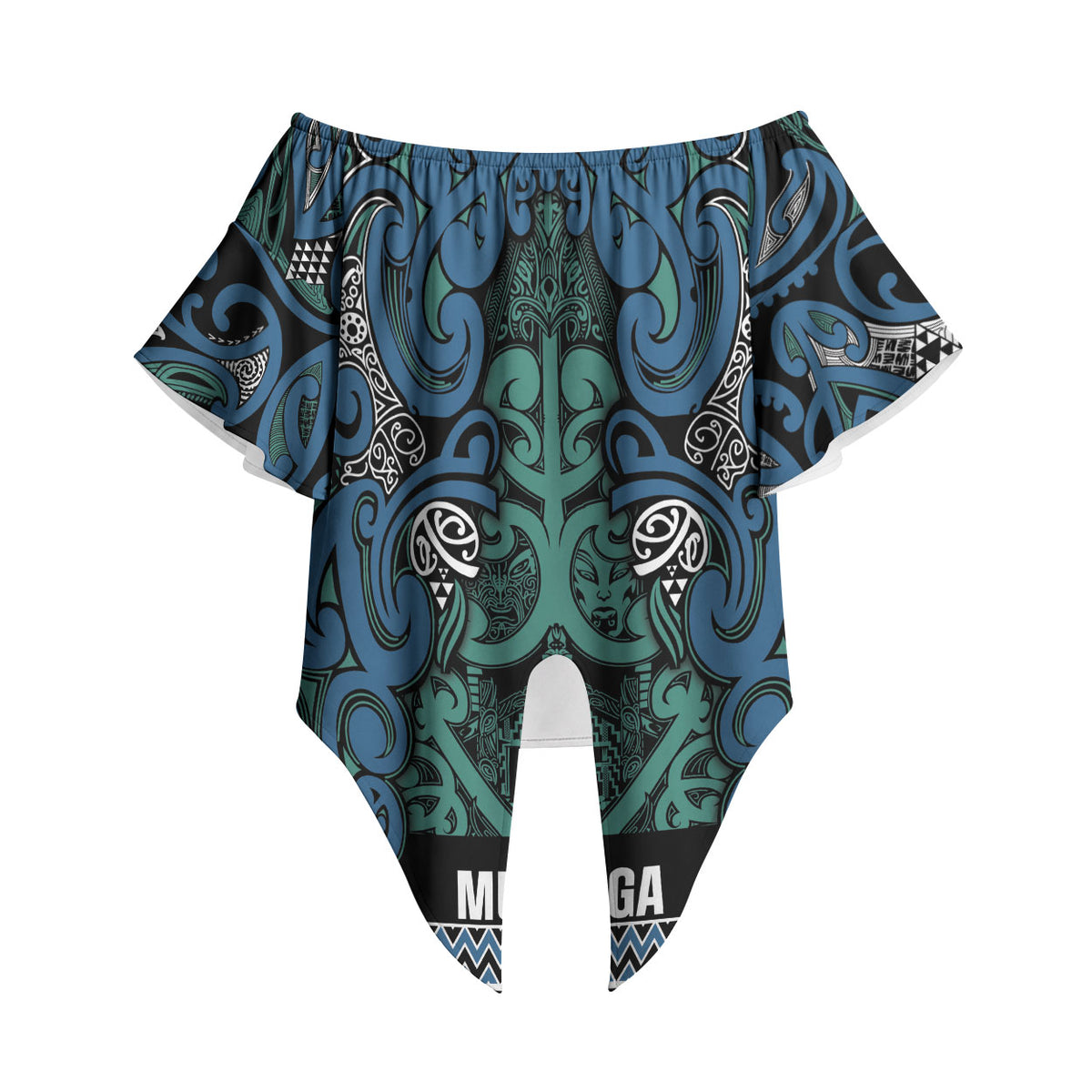 Aotearoa Iwi Ngati Mutunga Off Shoulder Wrap Waist Top Maori Wharenui House Tribal Pattern LT9 - Polynesian Pride