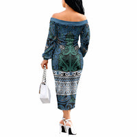 Aotearoa Iwi Ngati Mutunga Off The Shoulder Long Sleeve Dress Maori Wharenui House Tribal Pattern LT9 - Polynesian Pride