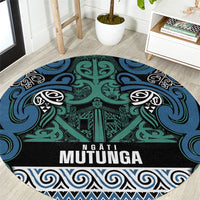 Aotearoa Iwi Ngati Mutunga Round Carpet Maori Wharenui House Tribal Pattern LT9 Ocean Blue - Polynesian Pride