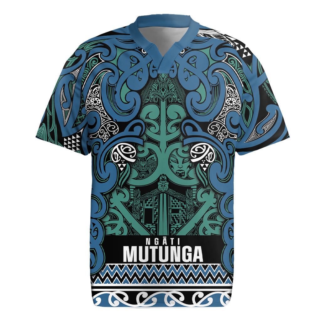 Aotearoa Iwi Ngati Mutunga Rugby Jersey Maori Wharenui House Tribal Pattern LT9 Ocean Blue - Polynesian Pride
