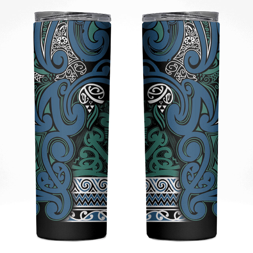 Aotearoa Iwi Ngati Mutunga Skinny Tumbler Maori Wharenui House Tribal Pattern LT9 Ocean Blue - Polynesian Pride