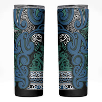 Aotearoa Iwi Ngati Mutunga Skinny Tumbler Maori Wharenui House Tribal Pattern LT9 Ocean Blue - Polynesian Pride