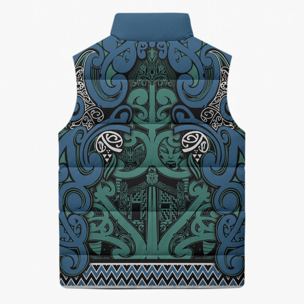 Aotearoa Iwi Ngati Mutunga Sleeveless Puffer Jacket Maori Wharenui House Tribal Pattern LT9 - Polynesian Pride