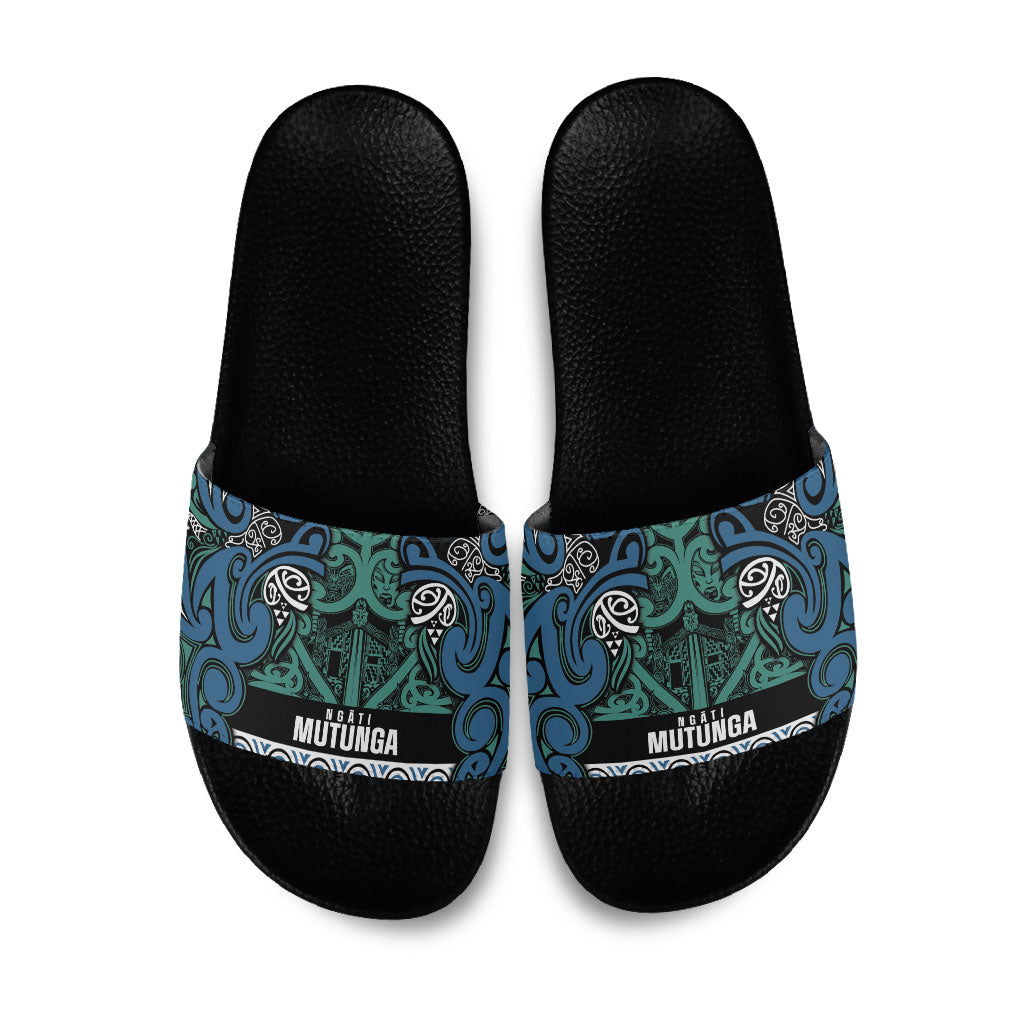 Aotearoa Iwi Ngati Mutunga Slide Sandals Maori Wharenui House Tribal Pattern LT9 Ocean Blue - Polynesian Pride