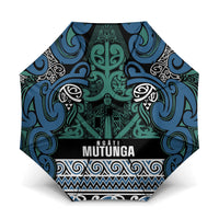 Aotearoa Iwi Ngati Mutunga Umbrella Maori Wharenui House Tribal Pattern LT9 One Size Folded 11.42 inch Opened Diameter 37.4 inch Ocean Blue - Polynesian Pride
