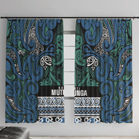 Aotearoa Iwi Ngati Mutunga Window Curtain Maori Wharenui House Tribal Pattern LT9 With Hooks Ocean Blue - Polynesian Pride