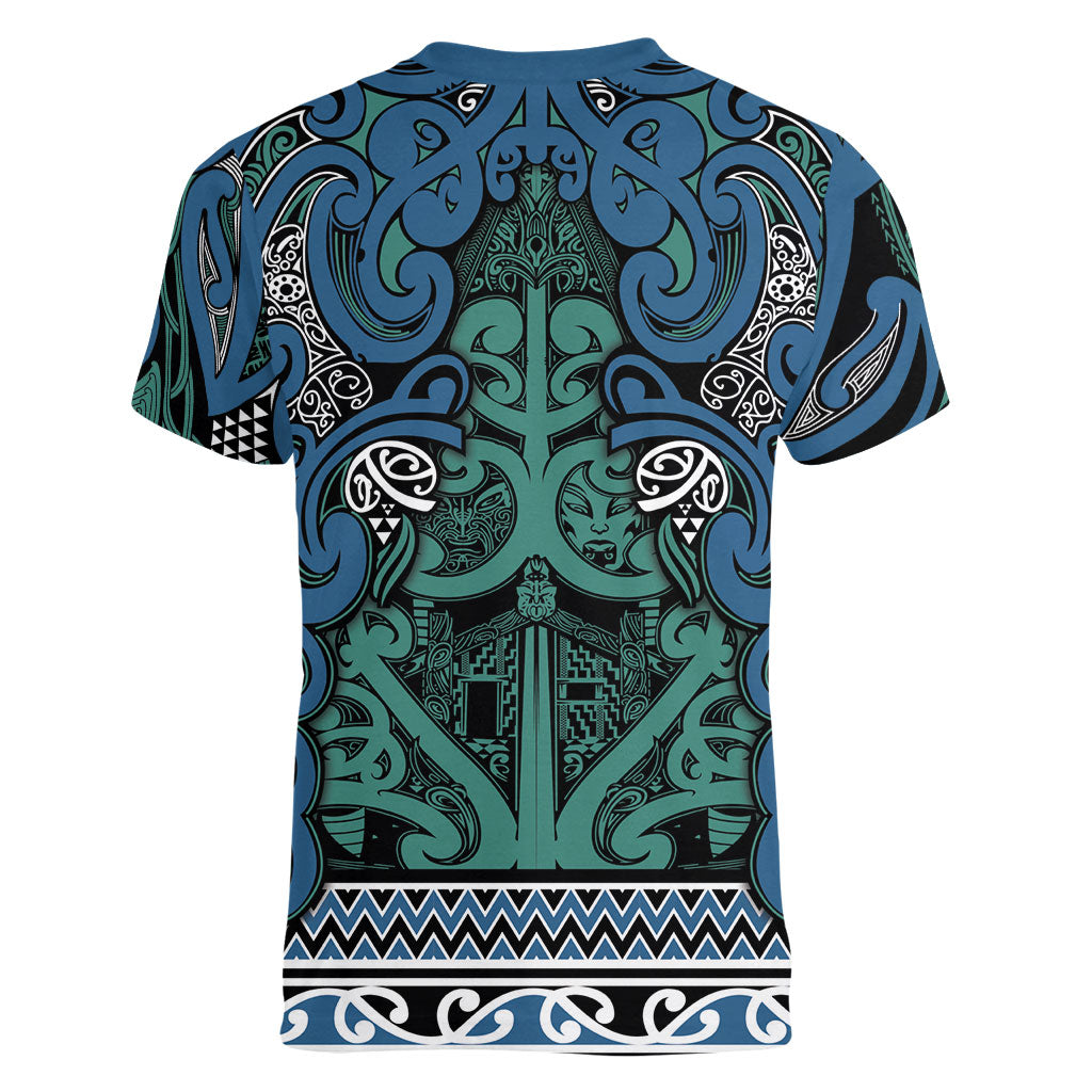 Aotearoa Iwi Ngati Mutunga Women V-Neck T-Shirt Maori Wharenui House Tribal Pattern LT9 - Polynesian Pride