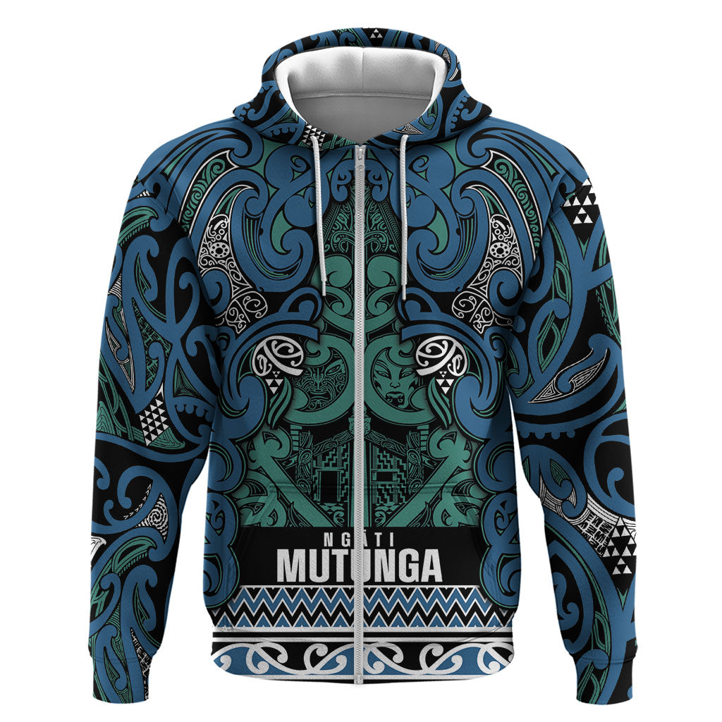 Aotearoa Iwi Ngati Mutunga Zip Hoodie Maori Wharenui House Tribal Pattern LT9 Zip Hoodie Ocean Blue - Polynesian Pride