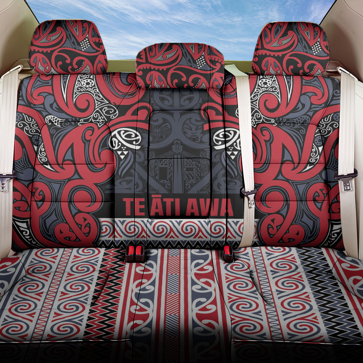 Aotearoa Iwi Te ati Awa Back Car Seat Cover Maori Wharenui House Tribal Pattern LT9 One Size Bright Red - Polynesian Pride