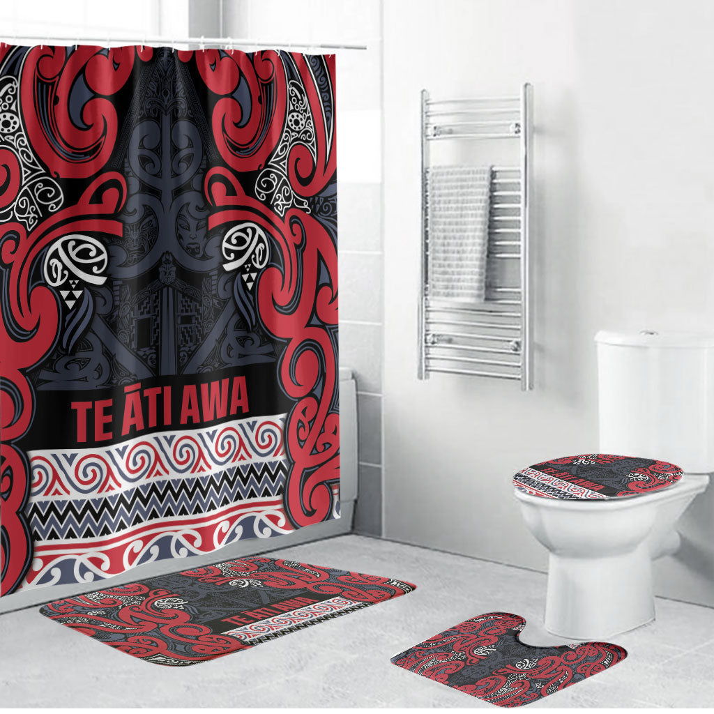 Aotearoa Iwi Te ati Awa Bathroom Set Maori Wharenui House Tribal Pattern LT9 Bathroom Set (4 pcs) Bright Red - Polynesian Pride