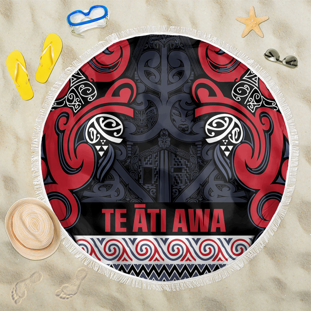 Aotearoa Iwi Te ati Awa Beach Blanket Maori Wharenui House Tribal Pattern LT9 One Size 150cm Bright Red - Polynesian Pride