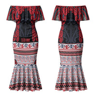 Aotearoa Iwi Te ati Awa Couples Matching Mermaid Dress and Long Sleeve Button Shirt Maori Wharenui House Tribal Pattern LT9 - Polynesian Pride