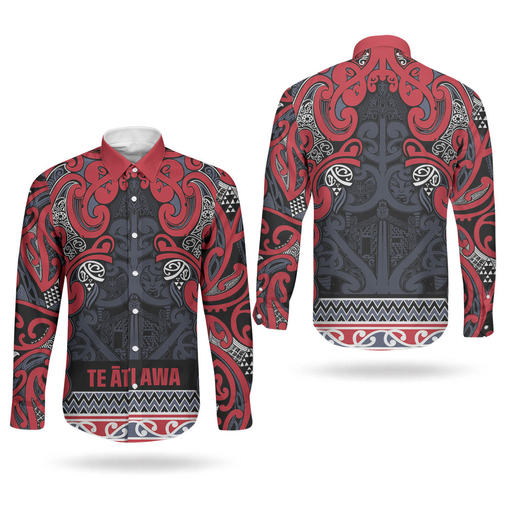 Aotearoa Iwi Te ati Awa Couples Matching Puletasi and Long Sleeve Button Shirt Maori Wharenui House Tribal Pattern LT9 - Polynesian Pride