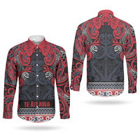Aotearoa Iwi Te ati Awa Couples Matching Puletasi and Long Sleeve Button Shirt Maori Wharenui House Tribal Pattern LT9 - Polynesian Pride