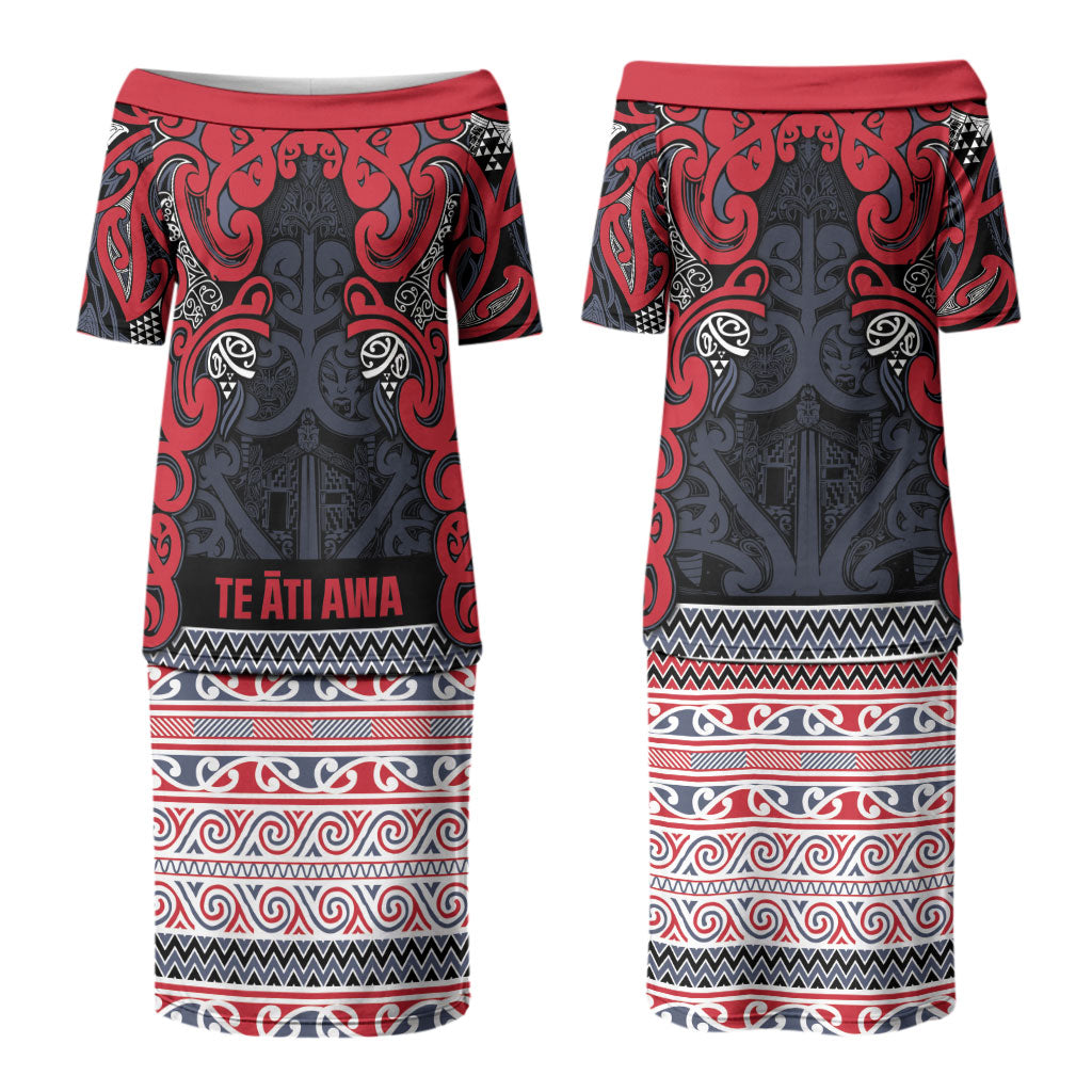 Aotearoa Iwi Te ati Awa Couples Matching Puletasi and Long Sleeve Button Shirt Maori Wharenui House Tribal Pattern LT9 - Polynesian Pride