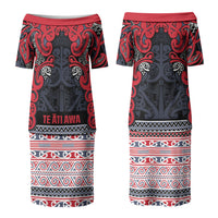 Aotearoa Iwi Te ati Awa Couples Matching Puletasi and Long Sleeve Button Shirt Maori Wharenui House Tribal Pattern LT9 - Polynesian Pride