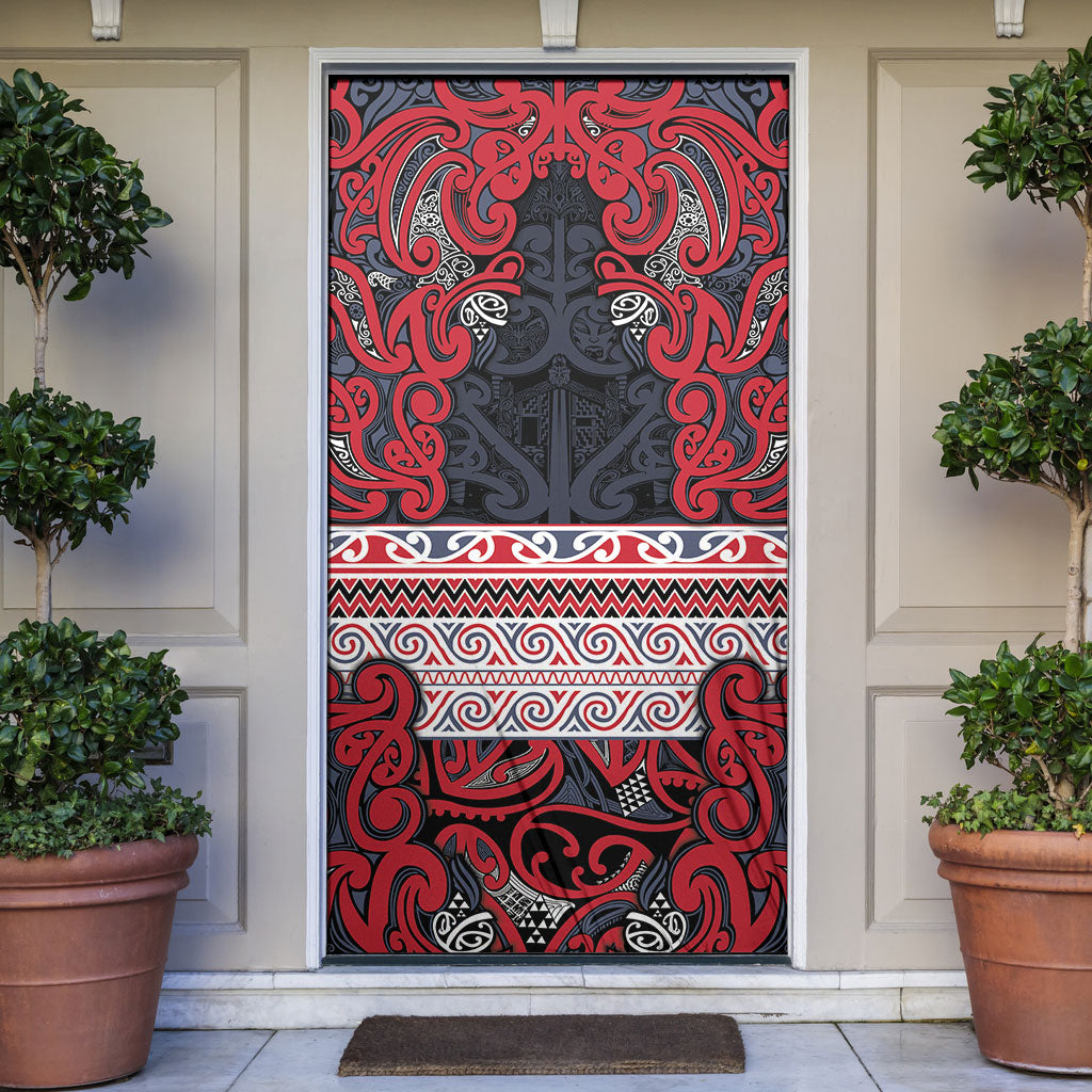 Aotearoa Iwi Te ati Awa Door Cover Maori Wharenui House Tribal Pattern LT9 Bright Red - Polynesian Pride