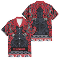 Aotearoa Iwi Te ati Awa Family Matching Off The Shoulder Long Sleeve Dress and Hawaiian Shirt Maori Wharenui House Tribal Pattern LT9 Dad's Shirt - Short Sleeve Bright Red - Polynesian Pride