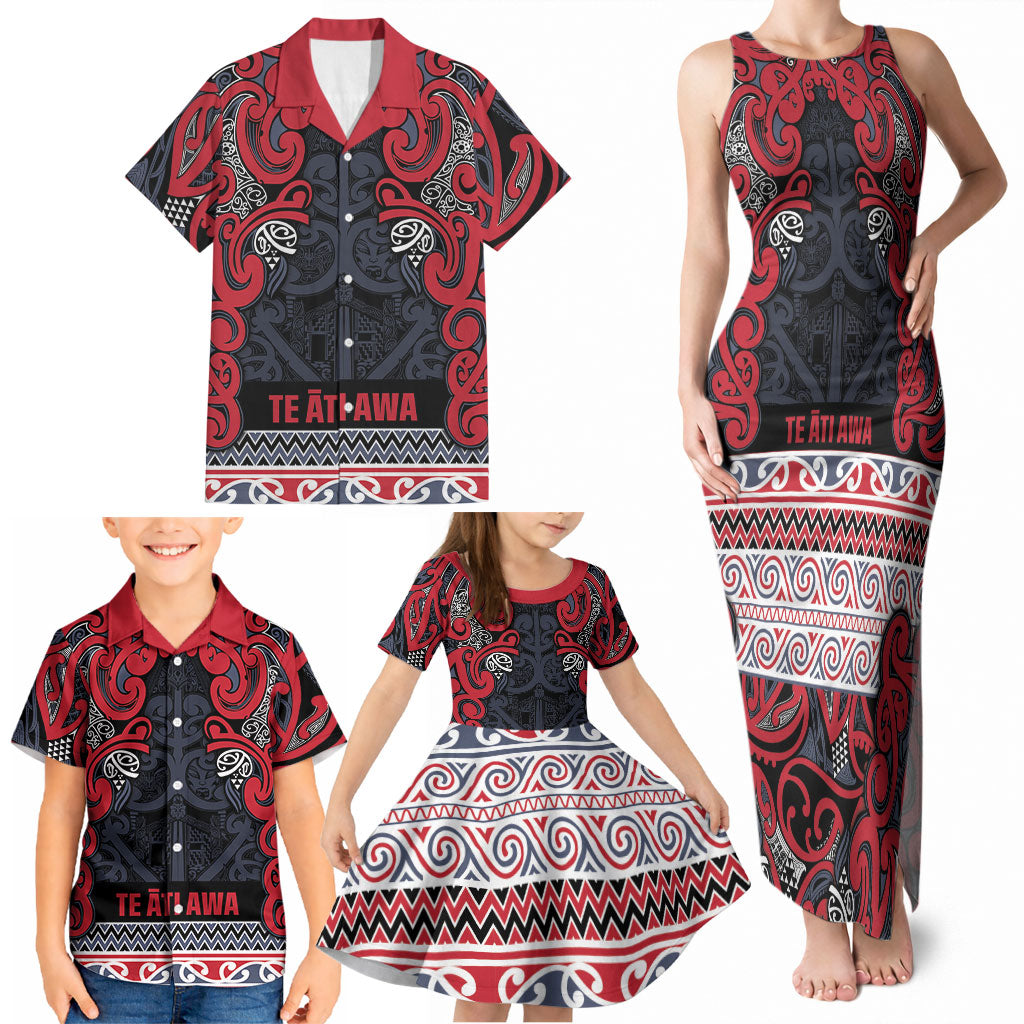 Aotearoa Iwi Te ati Awa Family Matching Tank Maxi Dress and Hawaiian Shirt Maori Wharenui House Tribal Pattern LT9 - Polynesian Pride