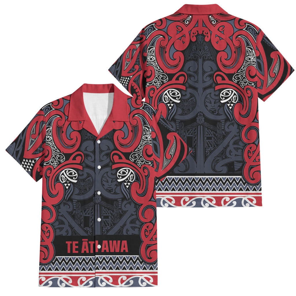 Aotearoa Iwi Te ati Awa Family Matching Tank Maxi Dress and Hawaiian Shirt Maori Wharenui House Tribal Pattern LT9 Dad's Shirt - Short Sleeve Bright Red - Polynesian Pride