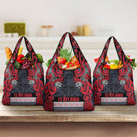 Aotearoa Iwi Te ati Awa Grocery Bag Maori Wharenui House Tribal Pattern LT9 3-pack One Size Bright Red - Polynesian Pride