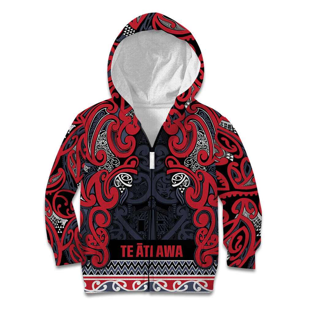 Aotearoa Iwi Te ati Awa Kid Hoodie Maori Wharenui House Tribal Pattern LT9 Zip Hoodie Bright Red - Polynesian Pride