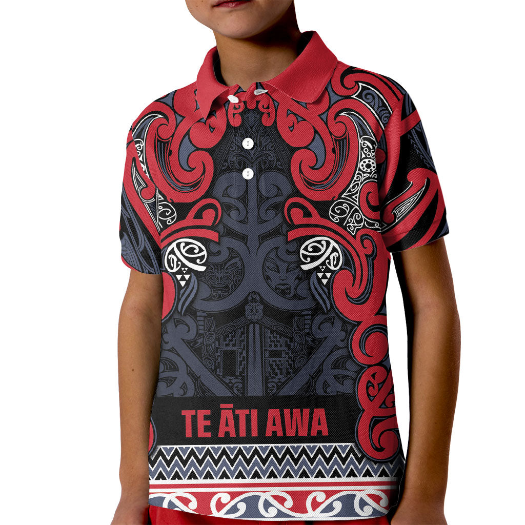 Aotearoa Iwi Te ati Awa Kid Polo Shirt Maori Wharenui House Tribal Pattern LT9 Kid Bright Red - Polynesian Pride