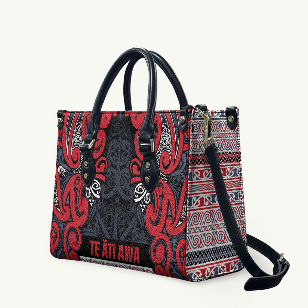 Aotearoa Iwi Te ati Awa Leather Bag Maori Wharenui House Tribal Pattern LT9 Bright Red - Polynesian Pride