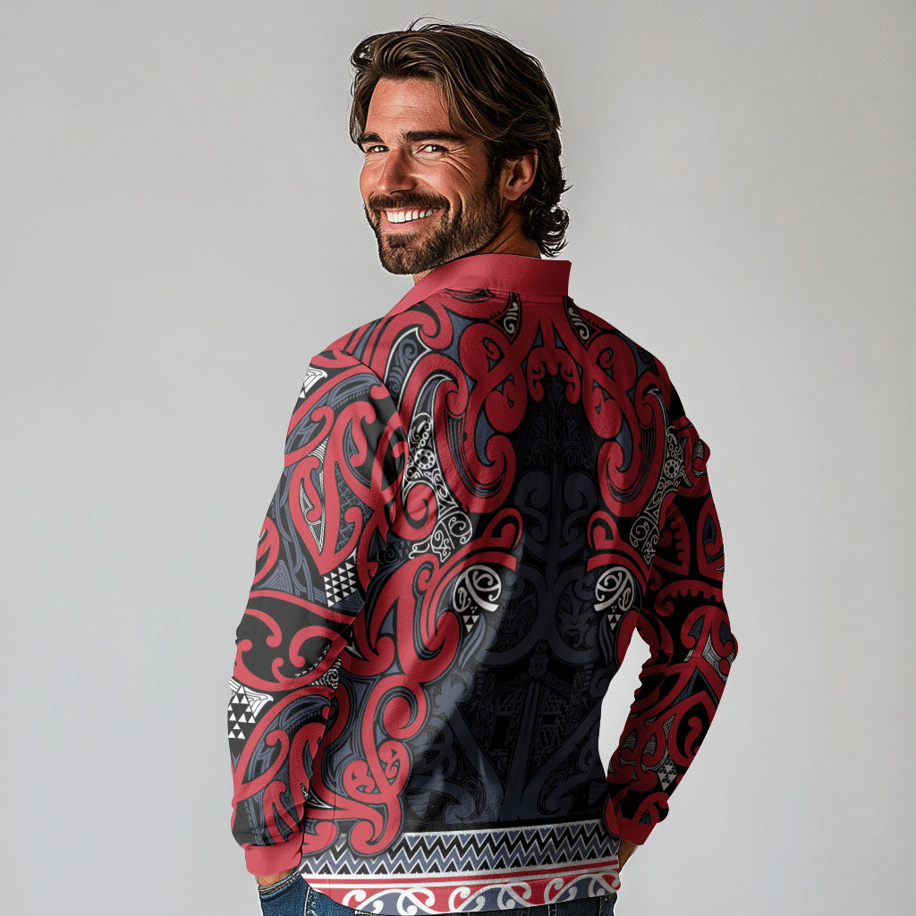 Aotearoa Iwi Te ati Awa Long Sleeve Polo Shirt Maori Wharenui House Tribal Pattern LT9 - Polynesian Pride