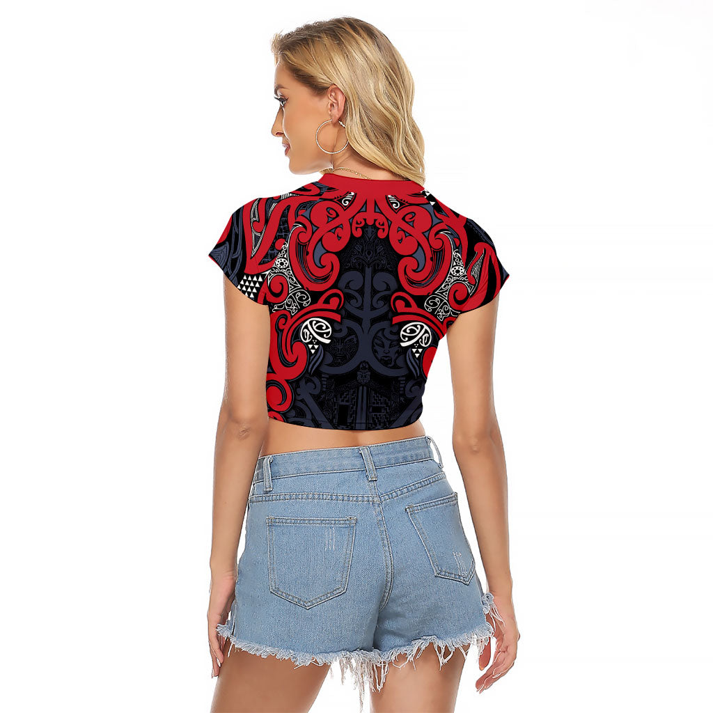 Aotearoa Iwi Te ati Awa Raglan Cropped T Shirt Maori Wharenui House Tribal Pattern LT9 - Polynesian Pride