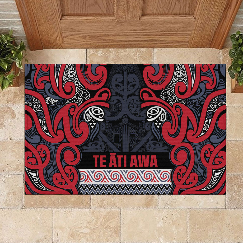 Aotearoa Iwi Te ati Awa Rubber Doormat Maori Wharenui House Tribal Pattern LT9 Bright Red - Polynesian Pride