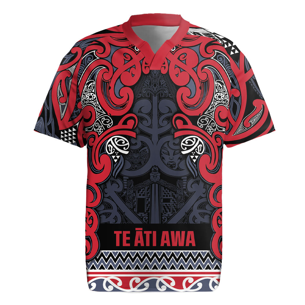 Aotearoa Iwi Te ati Awa Rugby Jersey Maori Wharenui House Tribal Pattern LT9 Bright Red - Polynesian Pride