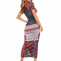 Aotearoa Iwi Te ati Awa Short Sleeve Bodycon Dress Maori Wharenui House Tribal Pattern LT9 - Polynesian Pride