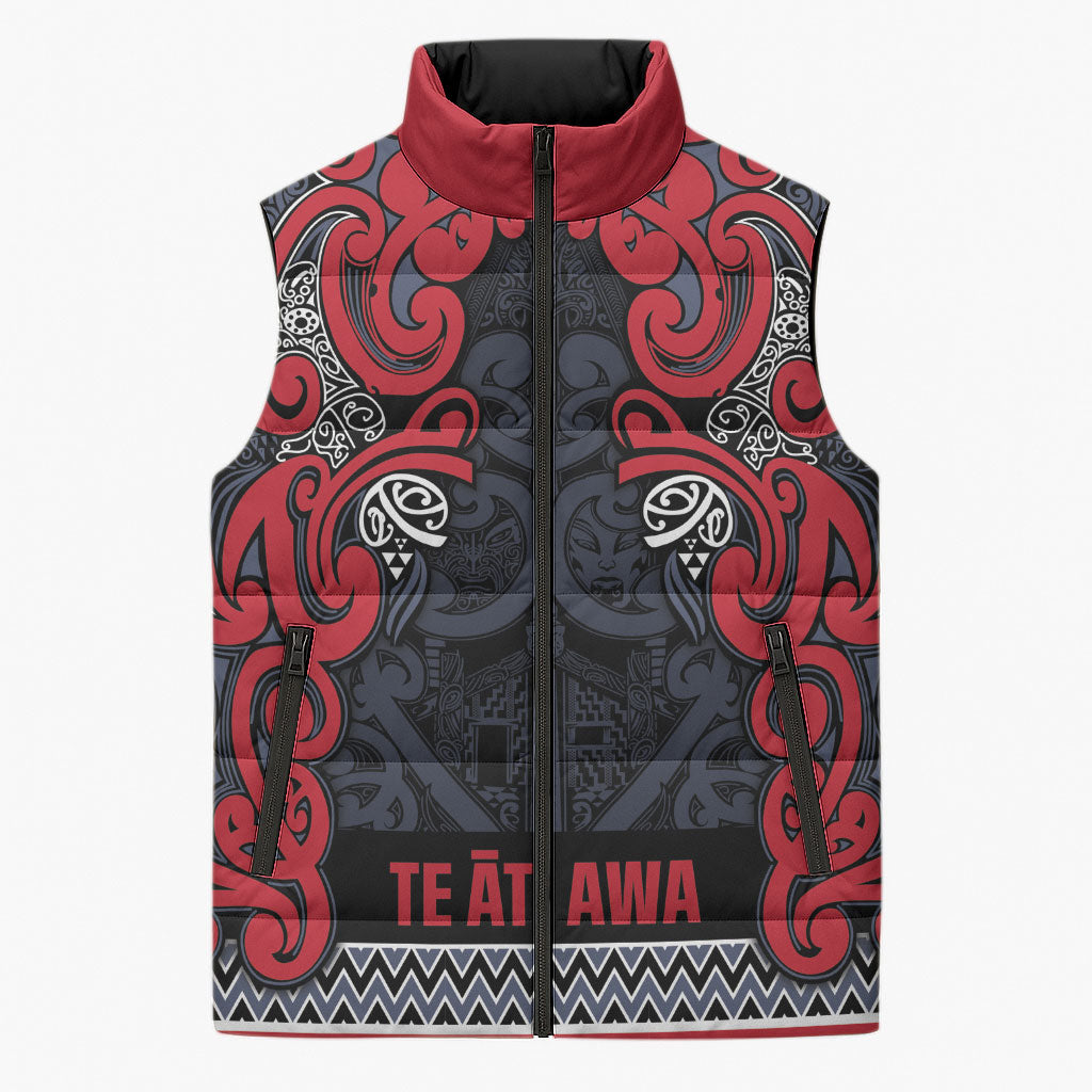 Aotearoa Iwi Te ati Awa Sleeveless Puffer Jacket Maori Wharenui House Tribal Pattern LT9 Unisex Bright Red - Polynesian Pride