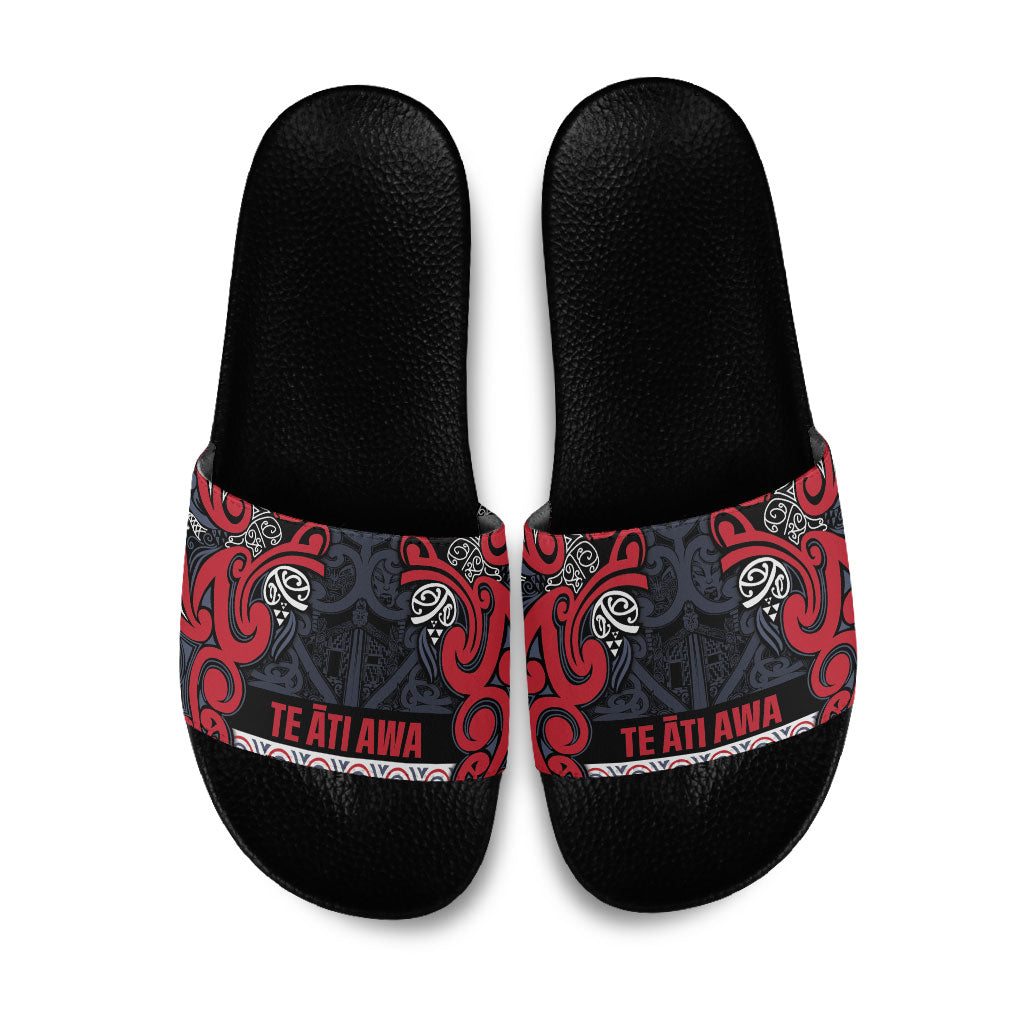 Aotearoa Iwi Te ati Awa Slide Sandals Maori Wharenui House Tribal Pattern LT9 Bright Red - Polynesian Pride